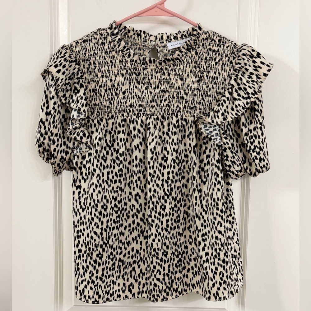 Endless Rose Black and Cream Smocked Top - Picture 1 of 6